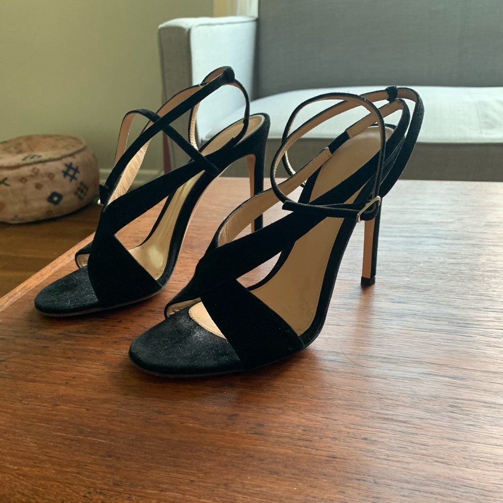 Gianvito Rossi Open Toe Black Suede Heel